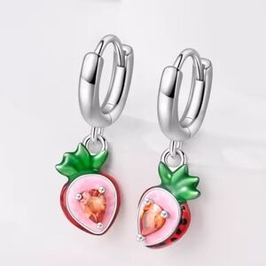Strawberry Hoop Silver Earrings